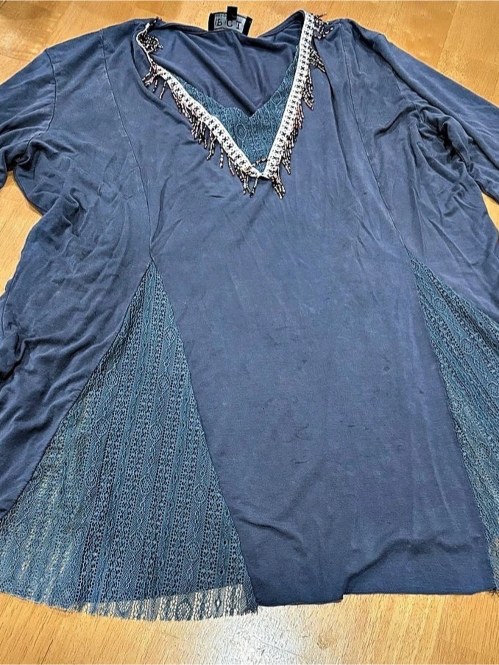 POL Lace Panel Boho blouse in Blue Size Small
